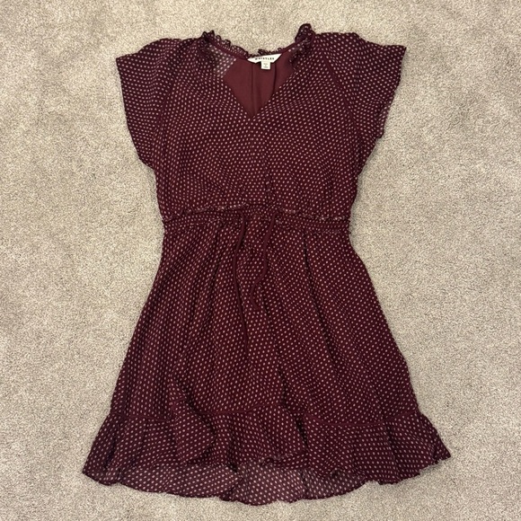 Whistles Burgundy Jazmin Spot Mini Dress Size 8 Like New - Picture 4 of 11